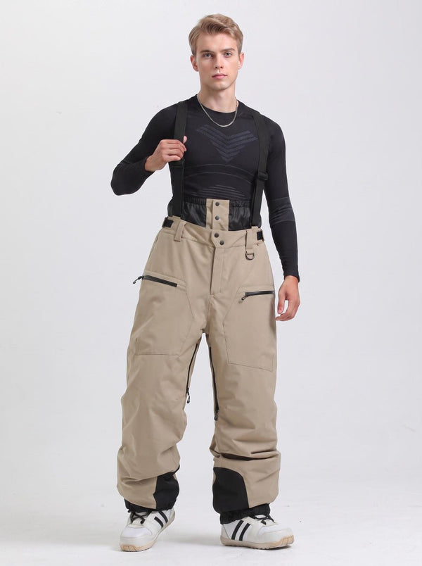 #Khaki Men's Waterproof Snowboard Bib Pants