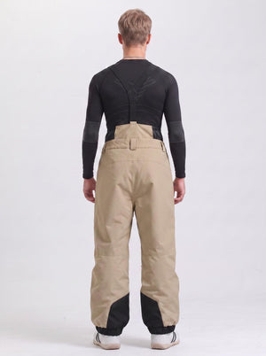 #khaki Rear of Men's Waterproof Snowboard Bib Pants