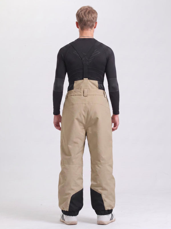 #khaki Rear of Men's Waterproof Snowboard Bib Pants