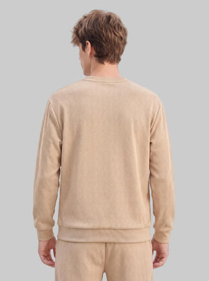 khaki rear of men's crew neck sweatshirt