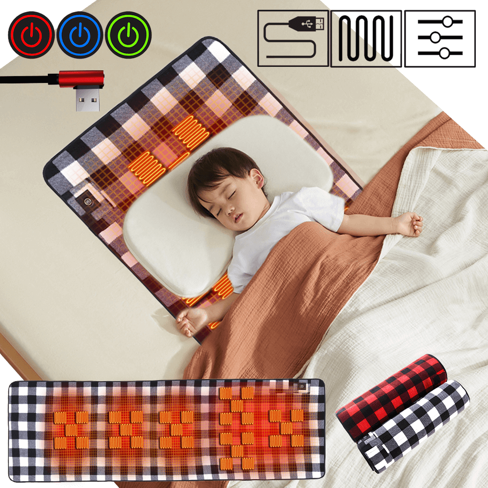 kids check heated mat with baby sleeping