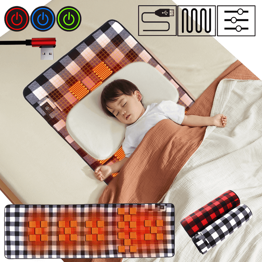 kids check heated mat with baby sleeping