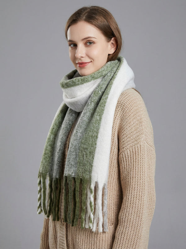 #lakegreen Women Soft Color Block  Fringe Scarf
