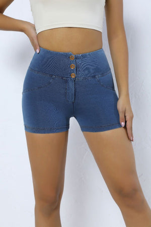 High Waist #lightBlue denim shorts with 3 buttons
