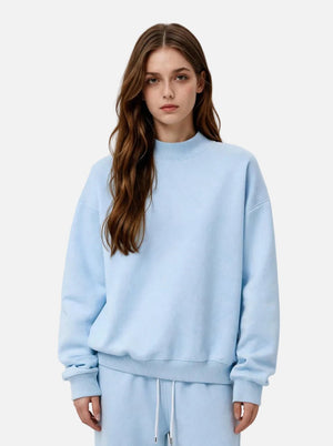 #lightblue Mock Neck Drop Shoulder Sweatshirt