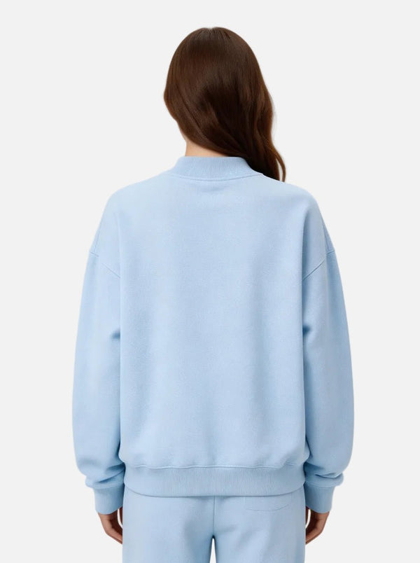 #lightblue Mock Neck Drop Shoulder Sweatshirt of back view