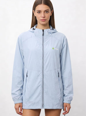 womens #lightblue UV Protection Jacket with air vents to the necklin, Anniou logo and a zip up front