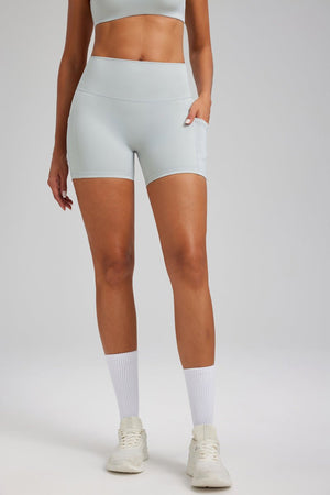 #lightgray high waist Pocket Yoga Shorts 