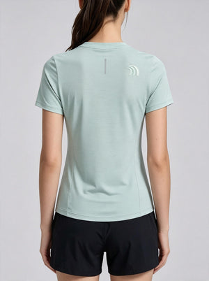 #lightgreen Rear of Women's Crew Neck Quick-drying T‑Shirt