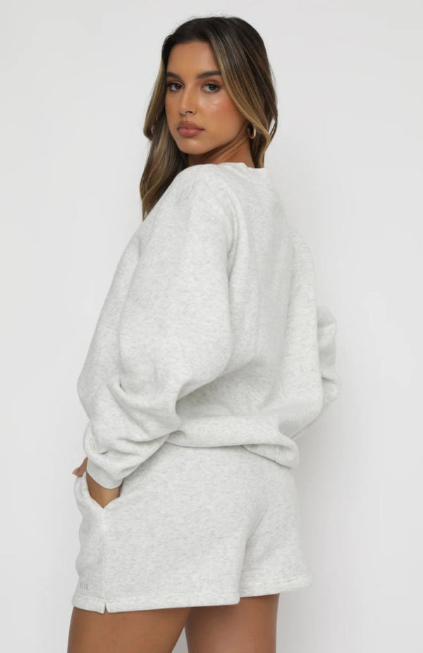 #lightgrey Crewneck Sweatshirt Shorts Set