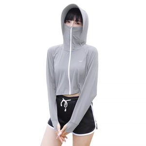 #lightgrey Zip Up Thumbhole Hooded Jacket UPF50+