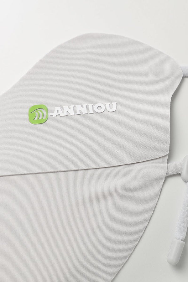#lightgrey cooling uv protection face mask of logo detail