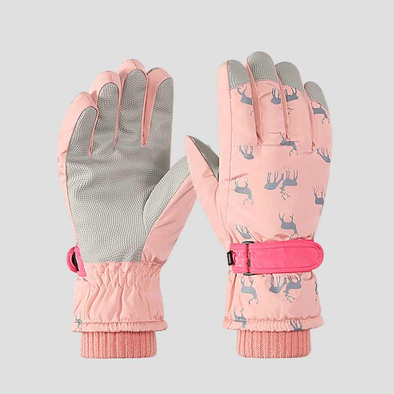  pink reindeer Fleece Ski Gloves