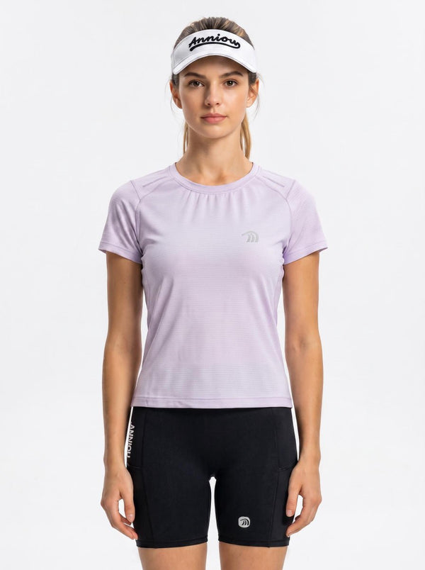 #lightpurple Women Short Sleeve Running Sports T‑Shirt