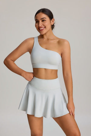 #lightgray one-shoulder sports bra and skirt by Anniou