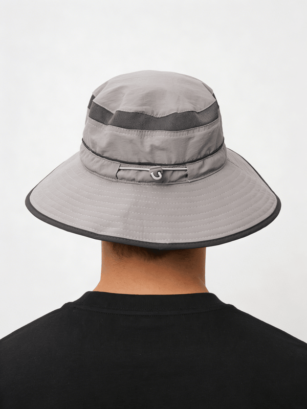 #lightgrey (adult) mens UPF50 Breathable Bucket Hat of back view 