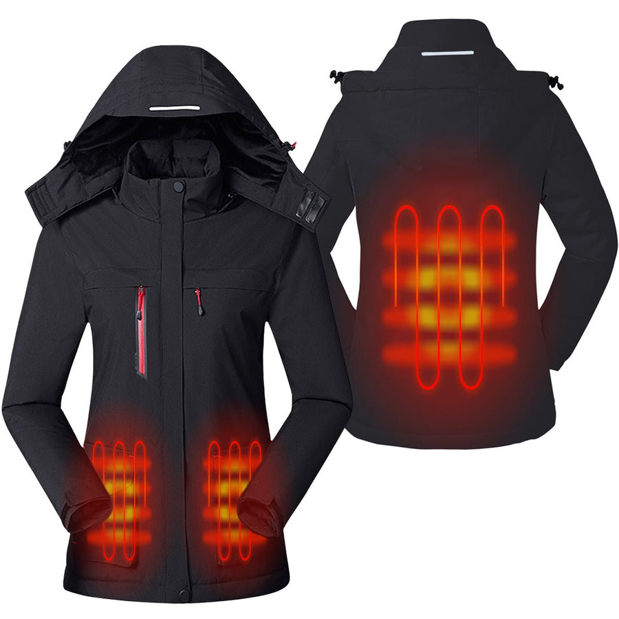 women's black Waterproof Heated Trekking Jacket with hood 