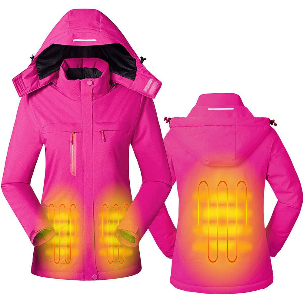 women's pink Waterproof Heated Trekking Jacket with hood light red