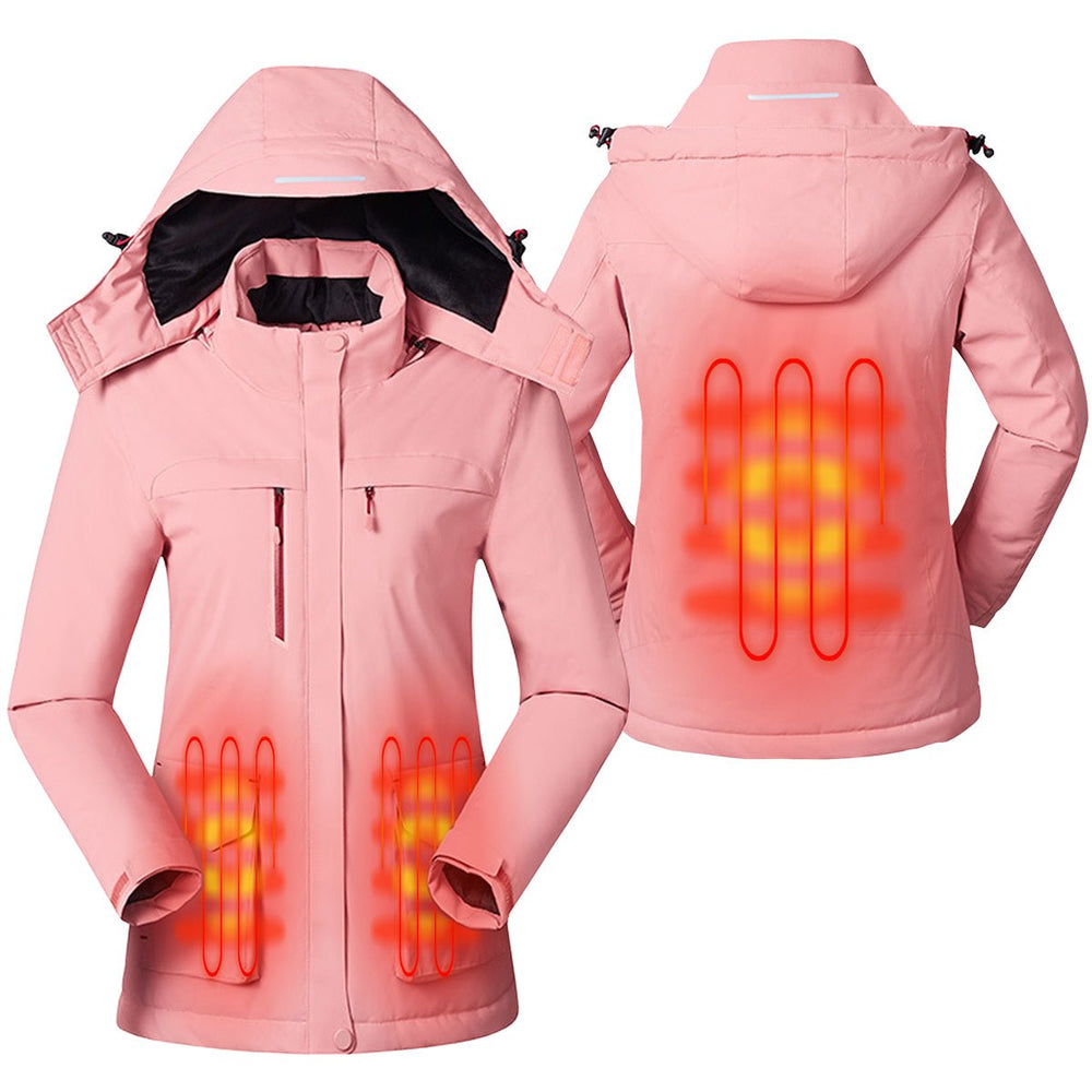women's pink Waterproof Heated Trekking Jacket with hood 