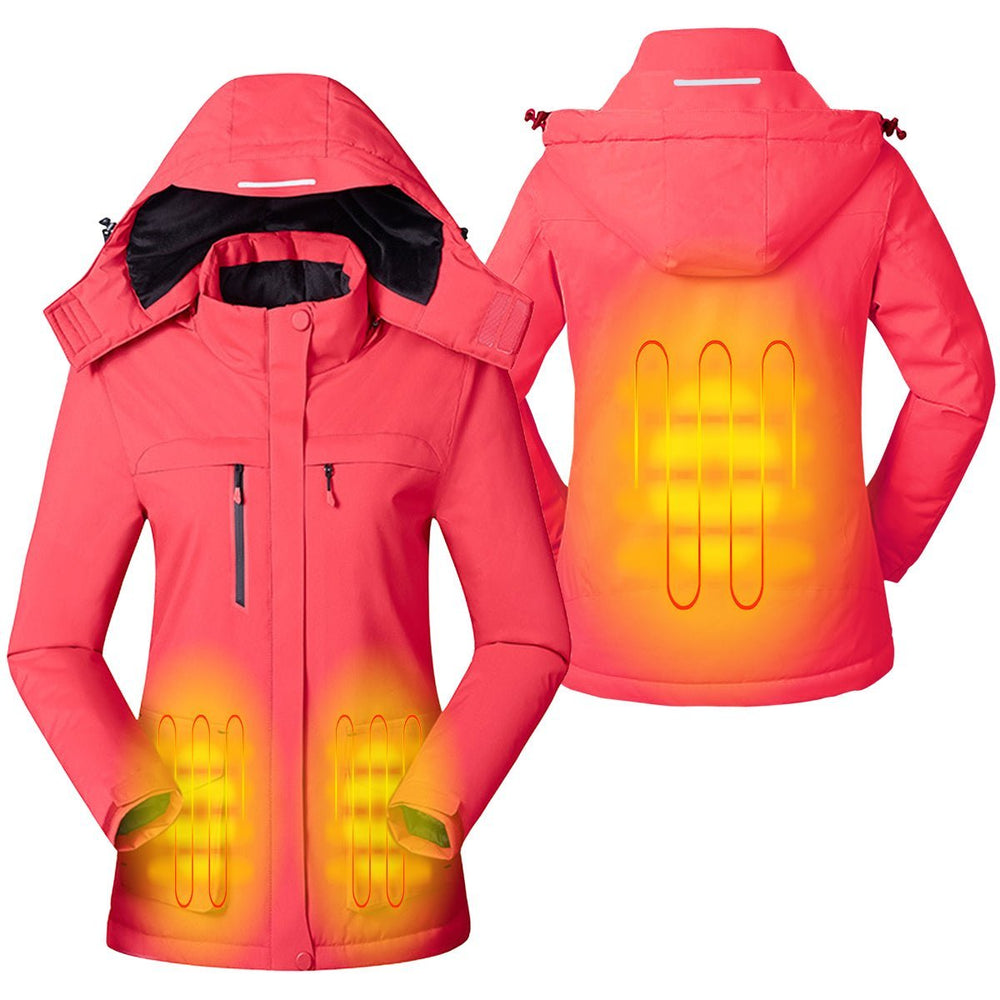 women's pink Waterproof Heated Trekking Jacket with hood  with three heated zones