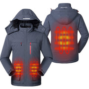 men's gray Heated Trekking Jacket with 3 heat zones and detachable hood