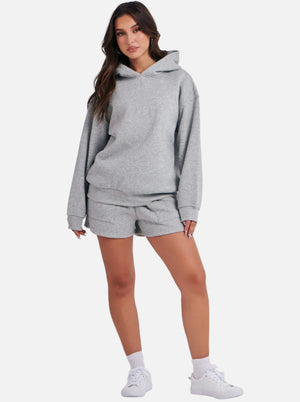 loose #heathergrey Casual Hoodie & Shorts Set