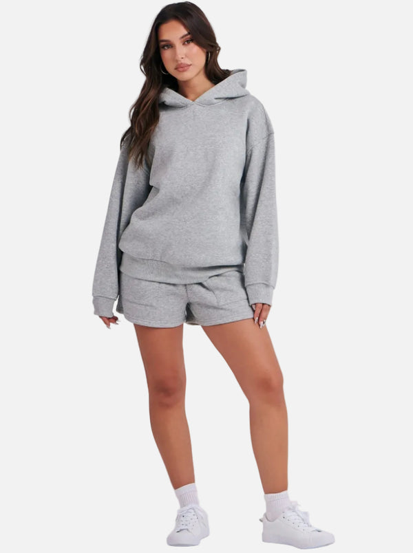 loose #heathergrey Casual Hoodie & Shorts Set