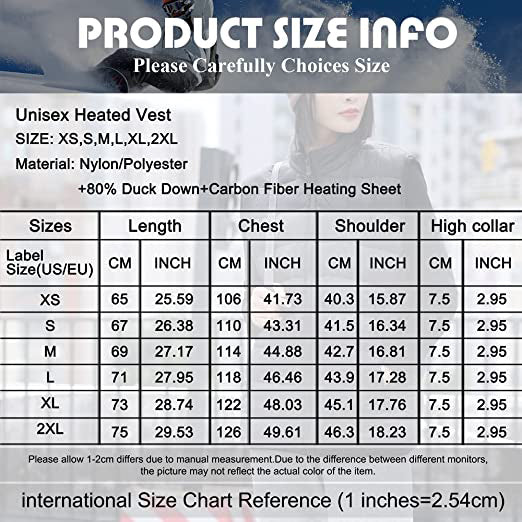  Heated Duck Down Vest size guide