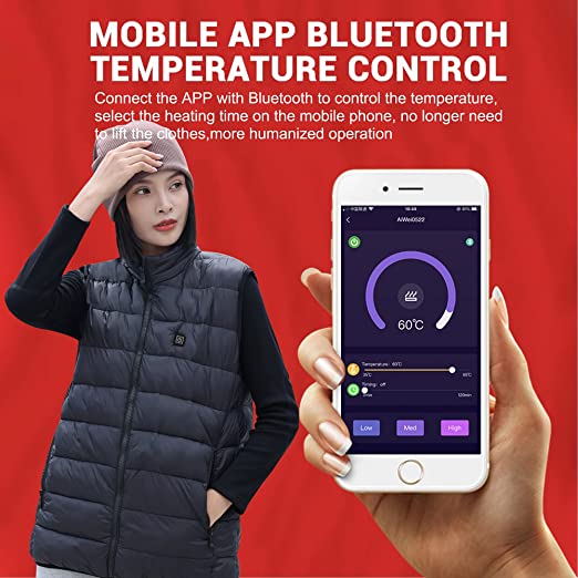 Men's and women's Heated Duck Down Vest with stand collar and zip with app