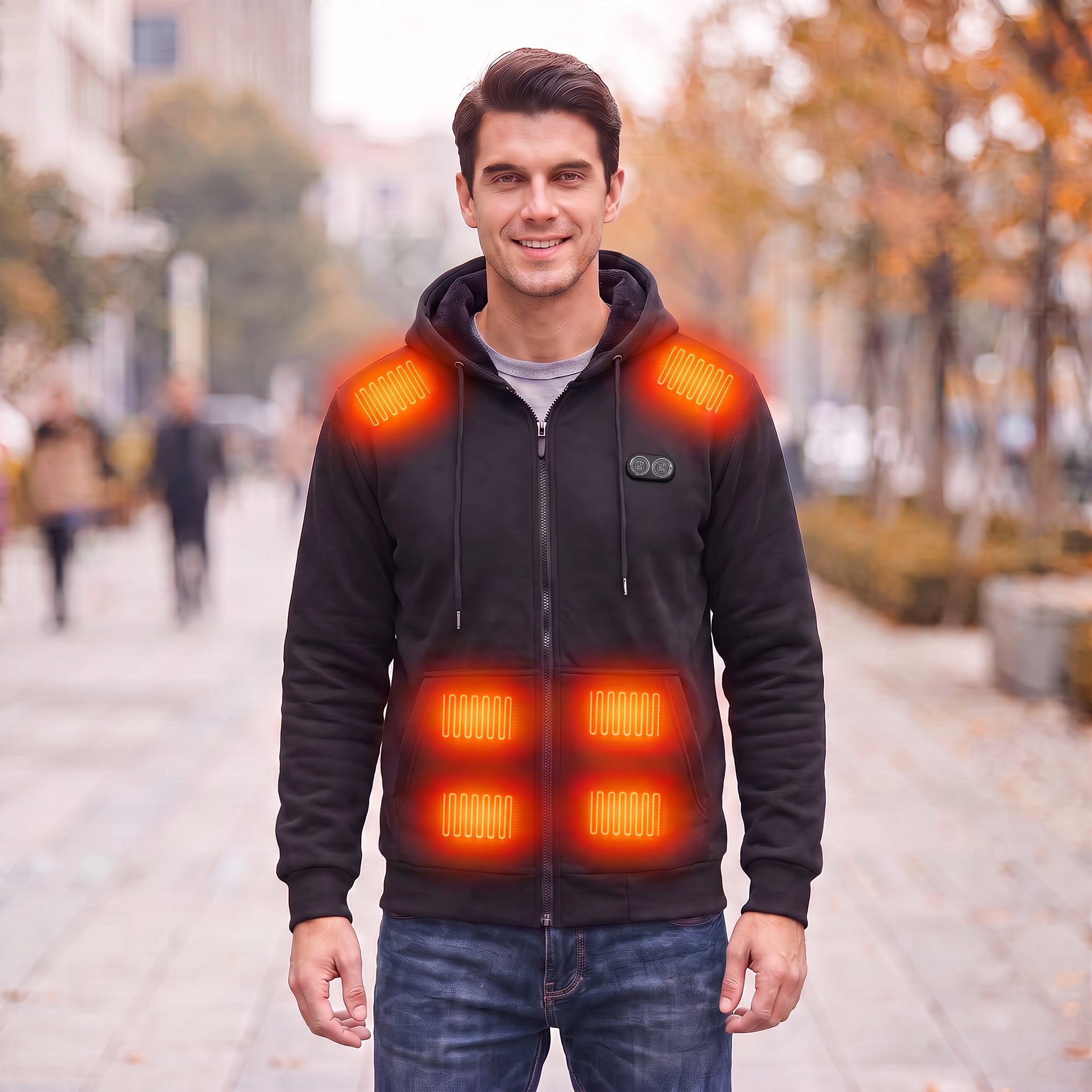 mens 17 area dual control heated zip up hoodie