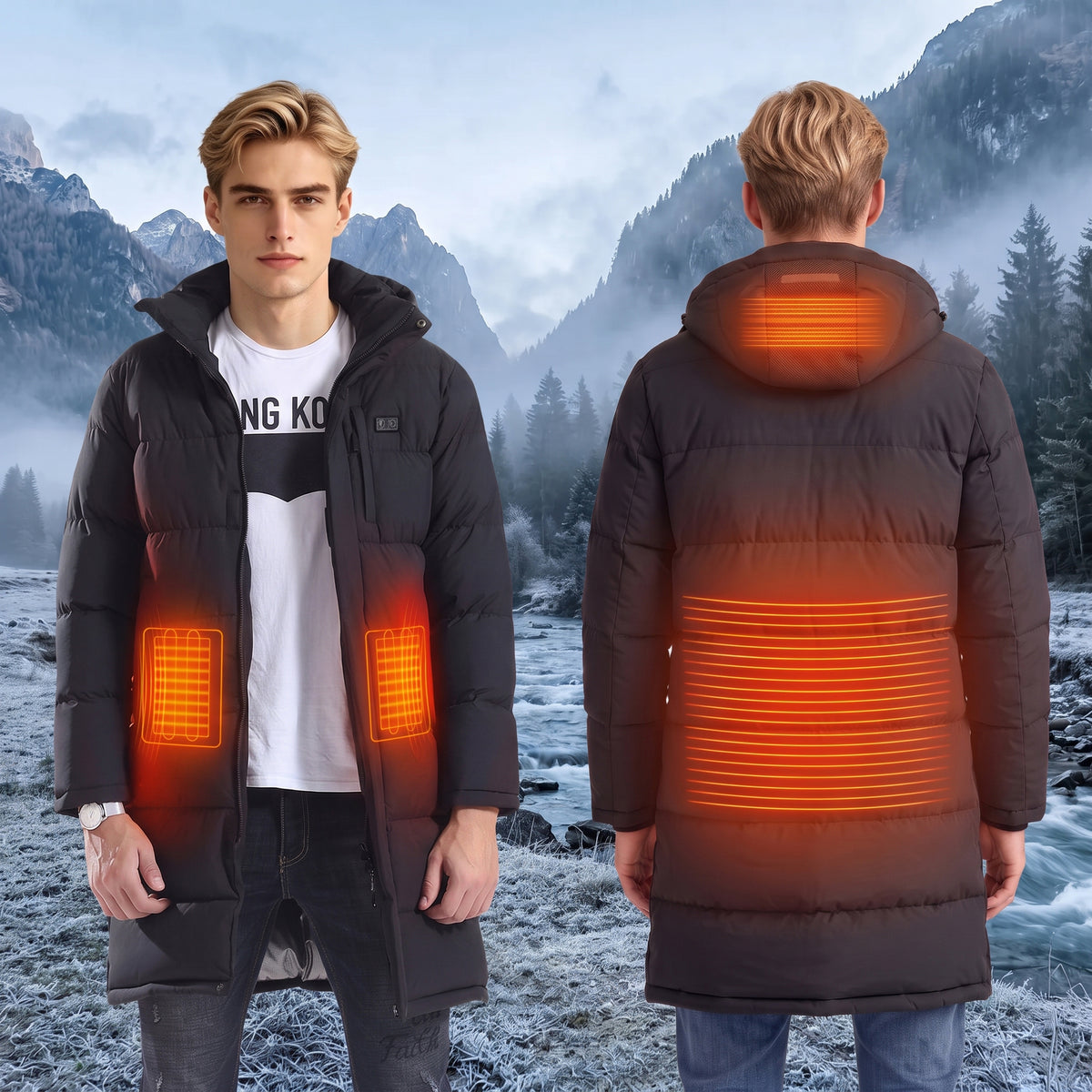 mens Mid Length Heated Quilted Jacket