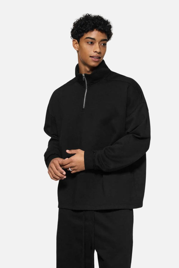mens #black Quarter Zip Stand Collar Pullover