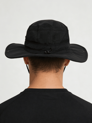 mens #black UPF50 Bucket Hat of back view