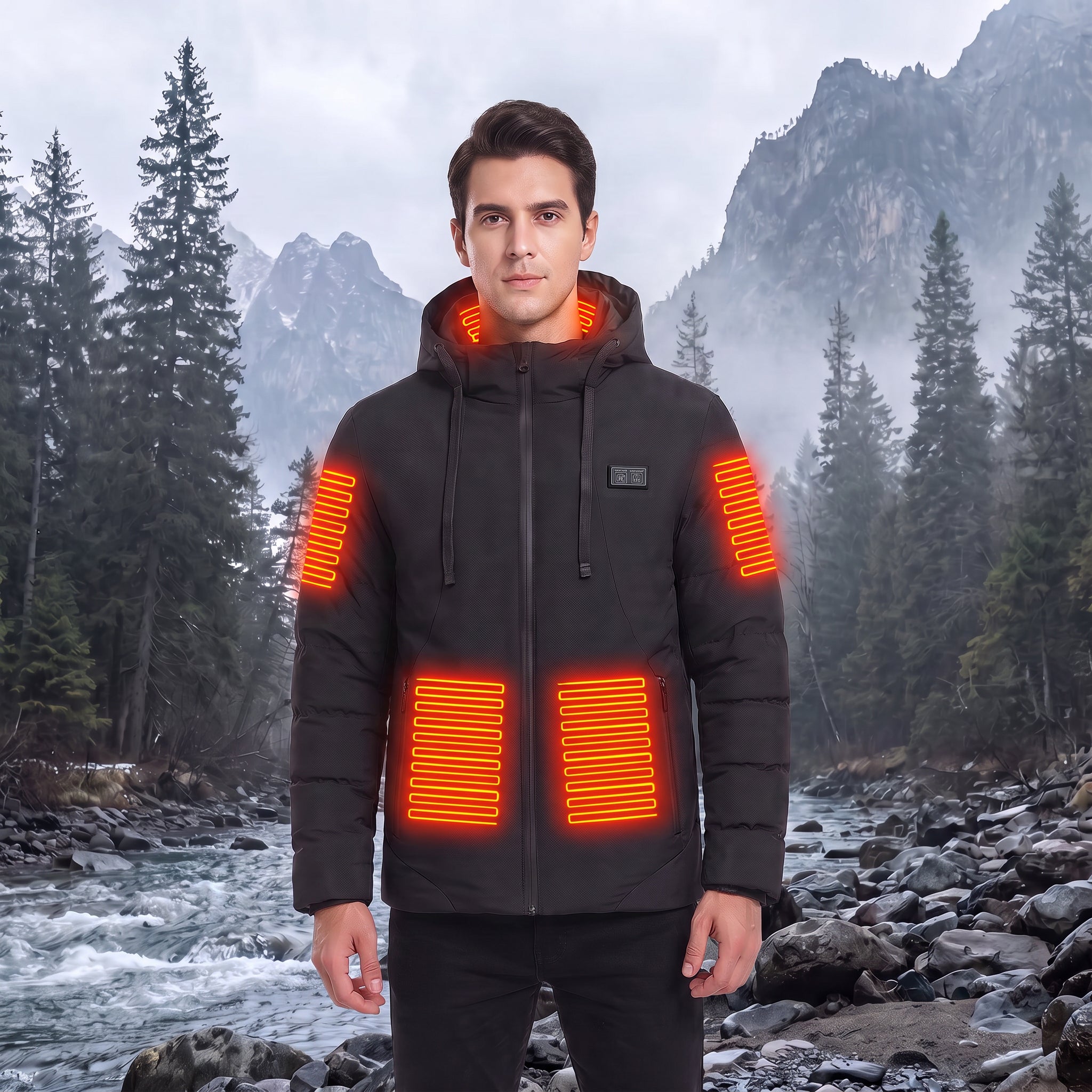 mens heated hooded padded jacket