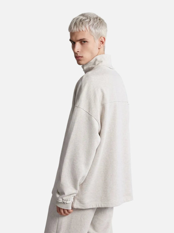 mens #oatgrey Quarter Zip Mock Neck Pullover
