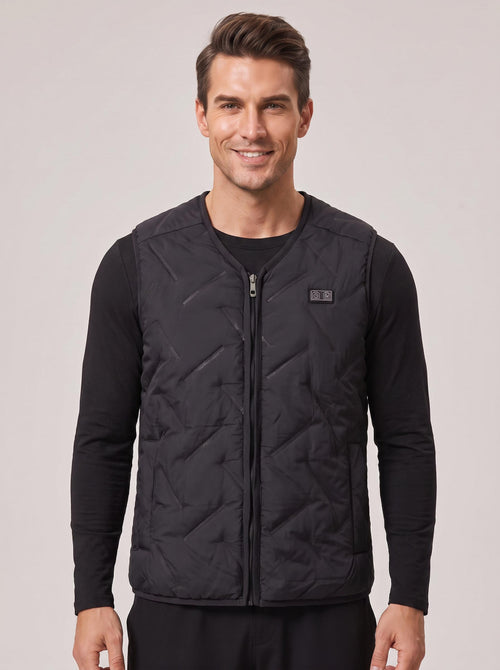 #black men's v-neck thermal heated vest