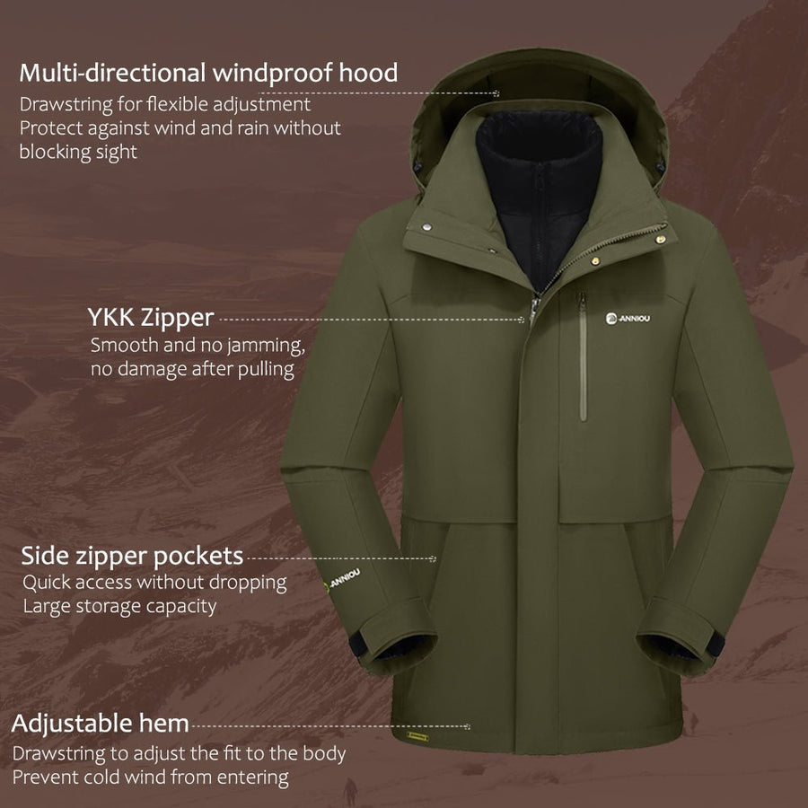 Men's 3 - in - 1 Removable Down Ski Coat - Sidiou Group