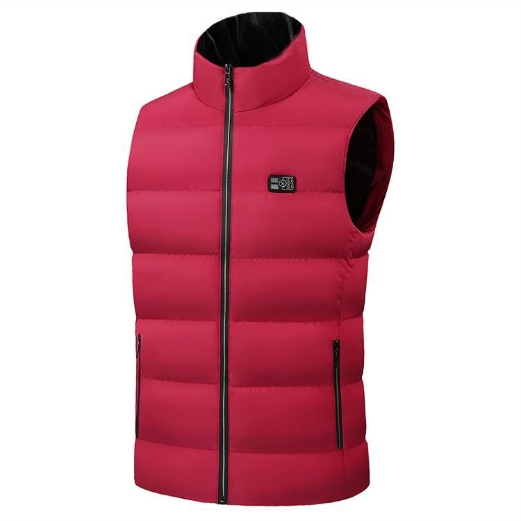 Men's Red Zip Classic Heated Vest with stand collar