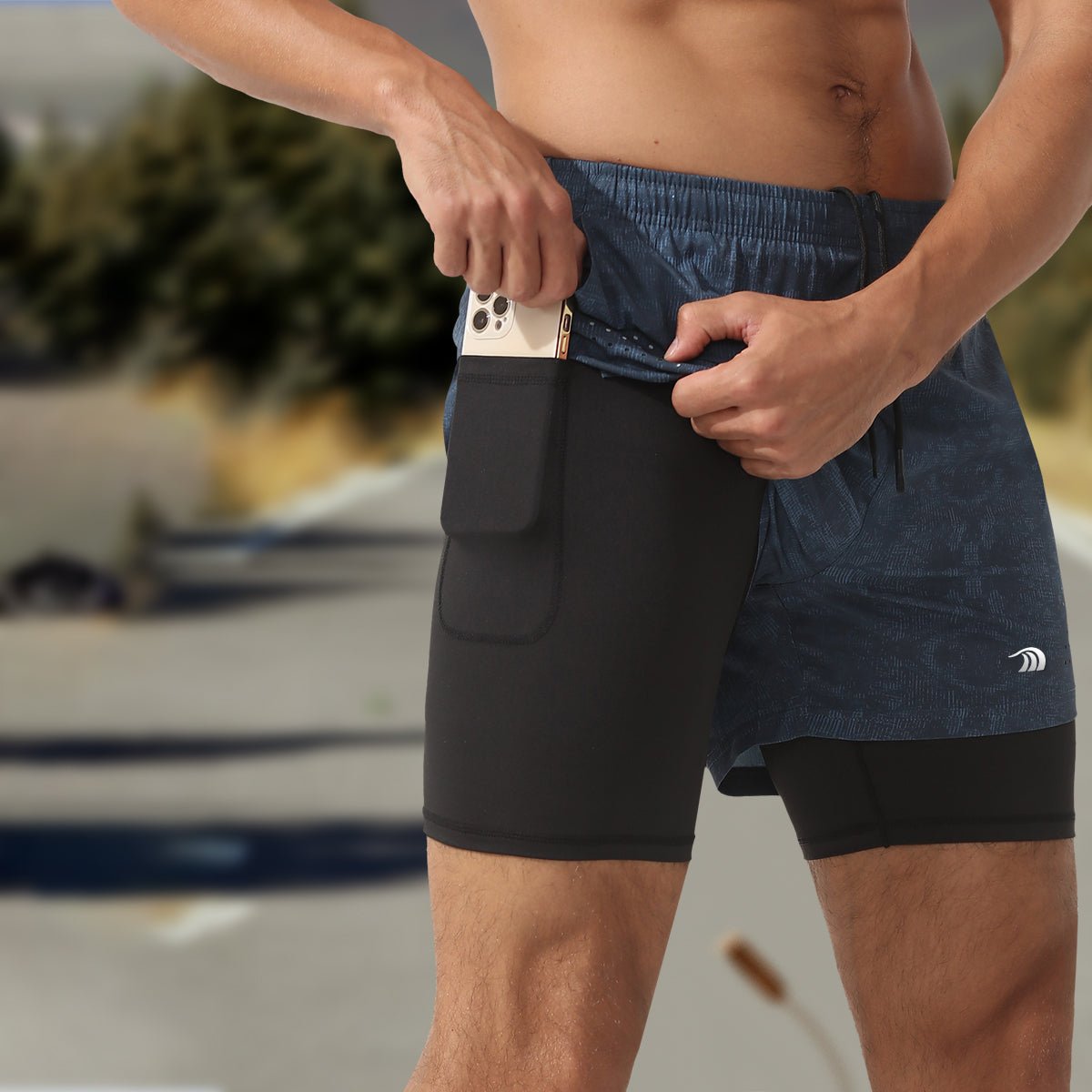 Men's Double Layer Printed Fitness Shorts - Sidiou Group