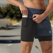 Men's Double Layer Printed Fitness Shorts - Sidiou Group