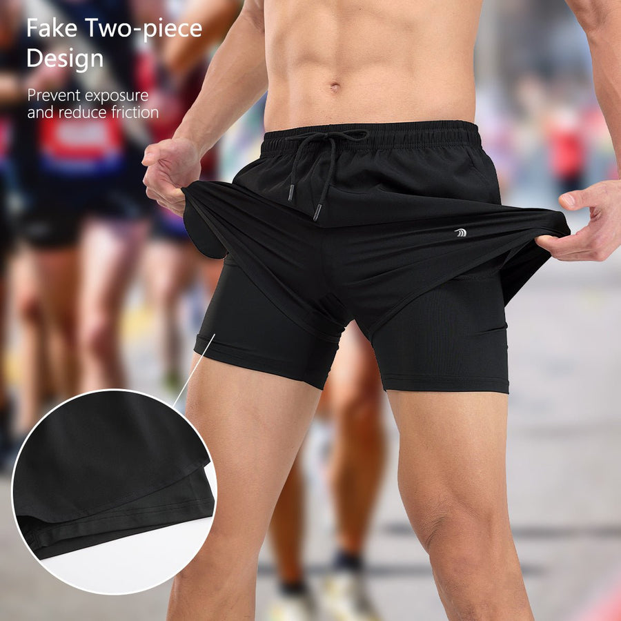 Men's Faux Two - piece Sports Shorts - Sidiou Group