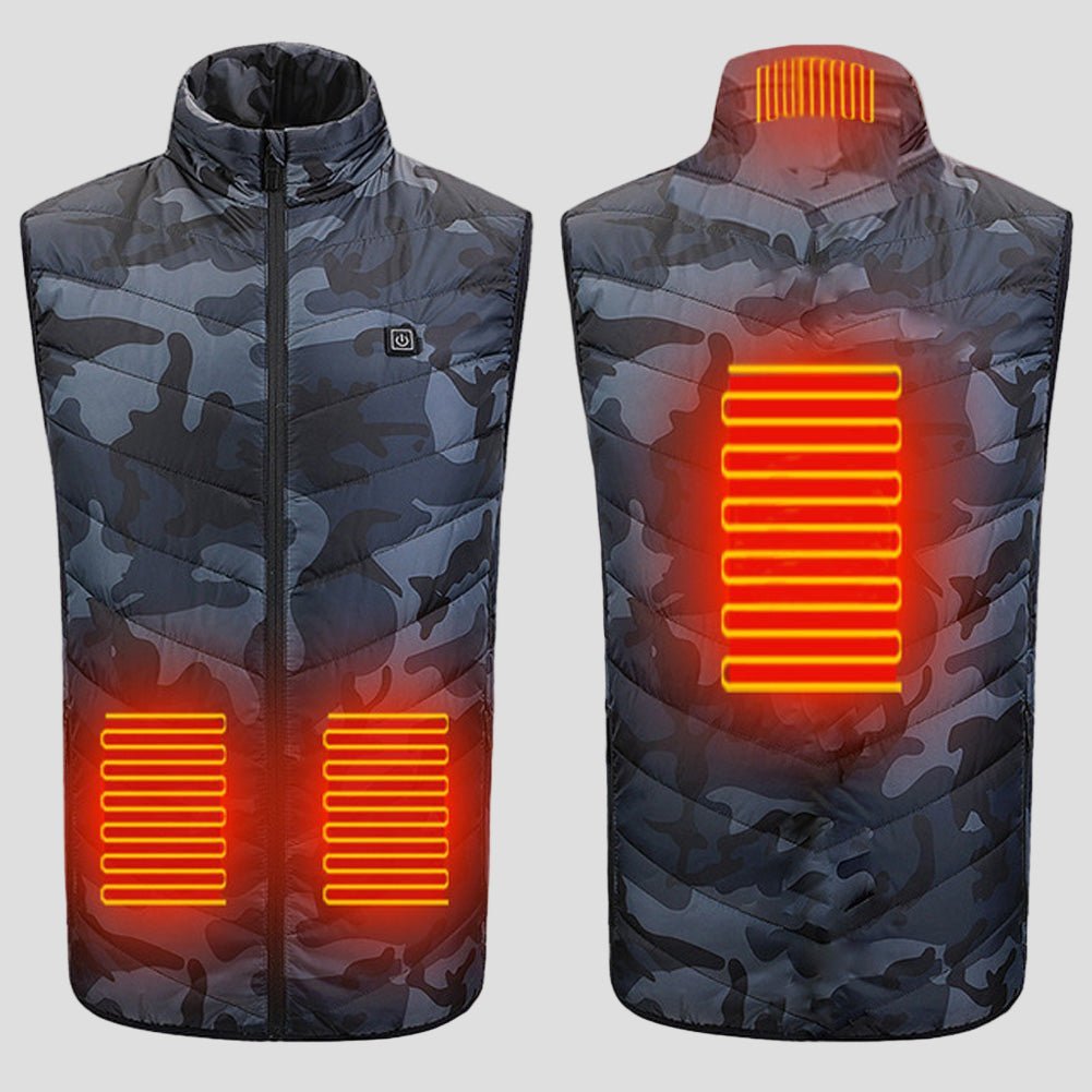 Mens camo Heated Down Vest with 4 heated areas