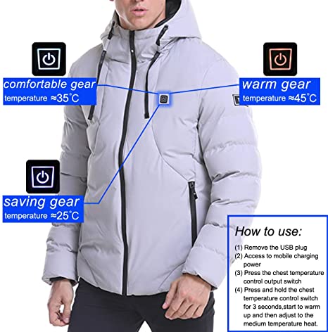 Men's Heated Hooded Winter Down Jacket - Sidiou Group