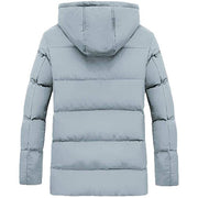 Men's Padded Down Cotton Heated Jacket back in gray with hood