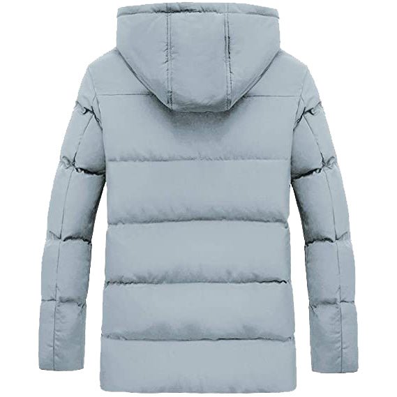 Men's Padded Down Cotton Heated Jacket back in gray with hood