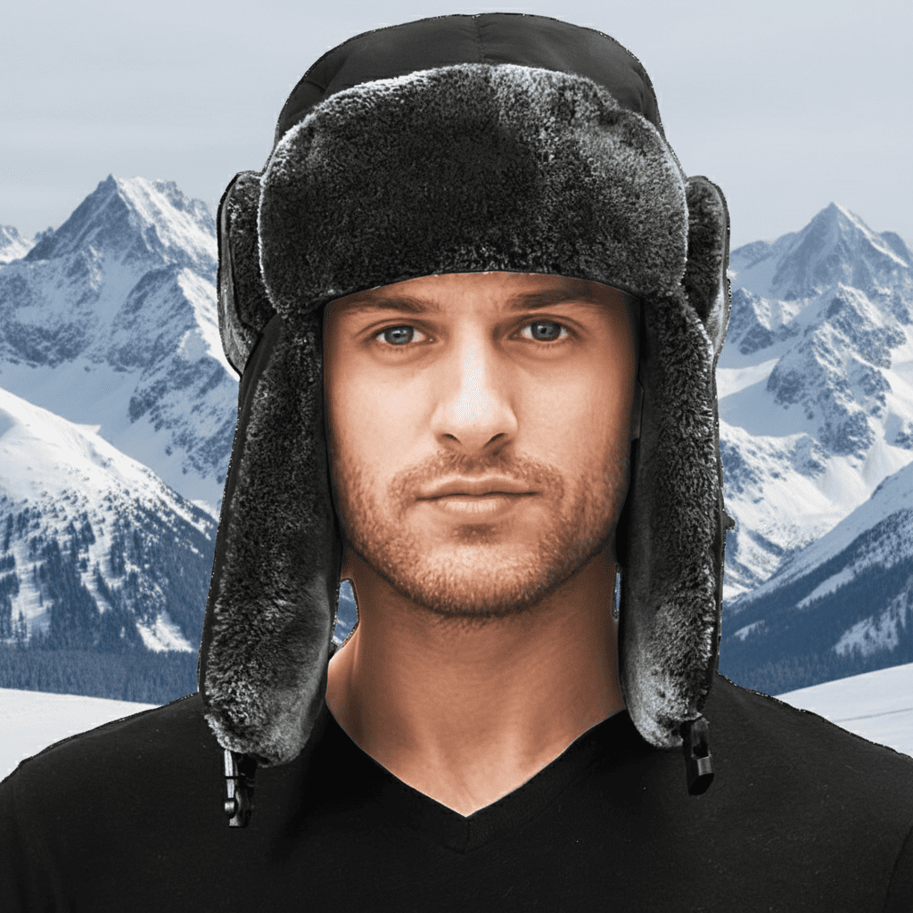 mens Heated Trapper Hat in Black