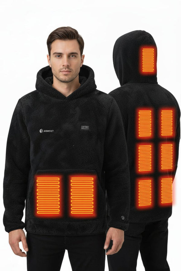 mens black heated hoodie with 9 heat zones