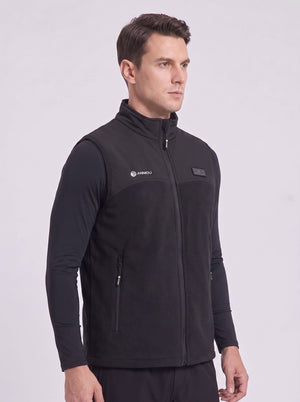 mens fleece heated gilet side view with pocket and stand collar