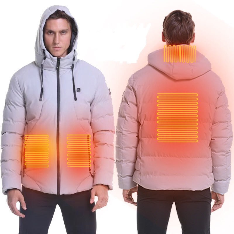 mens gray 4 area hooded Heated Jacket