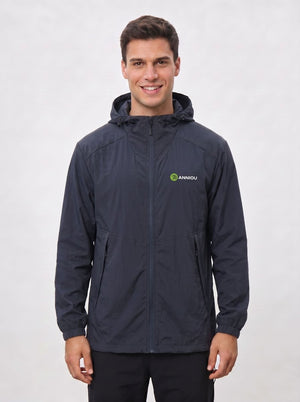 Men's #navy UV Protection Jacket with an Anniou logo and a zip up design with air vents to the neck